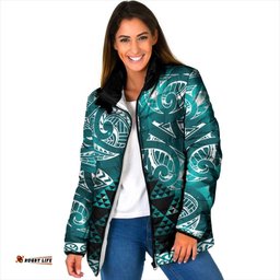Matariki New Zealand Padded Jacket NZ Niho Taniwha Maori New Year Cyan Galaxy LT14