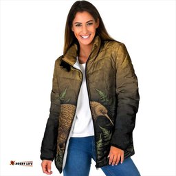 New Zealand Kiwi Bird Padded Jacket Silver Fern Mix Maori Pattern LT05
