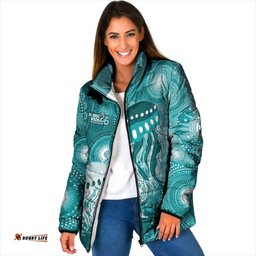 NAIDOC Deadly 50 Years Padded Jacket Jellyfish Aboriginal Culture Inspired Turquoise LT9