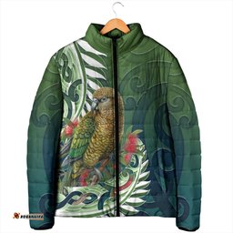 New Zealand Kea Bird Padded Jacket With Maori Koru Fern LT05