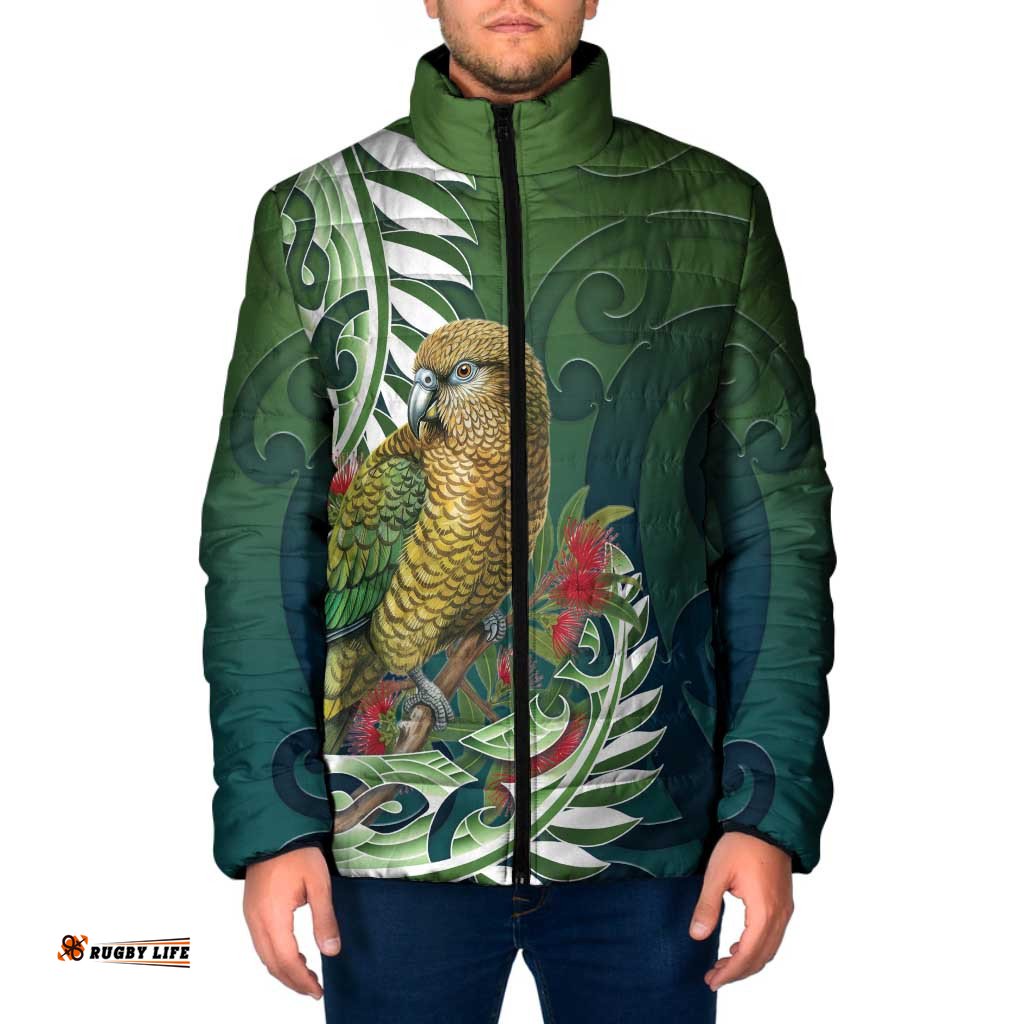 New Zealand Kea Bird Padded Jacket With Maori Koru Fern LT05