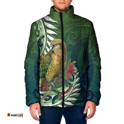 New Zealand Kea Bird Padded Jacket With Maori Koru Fern LT05