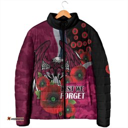 Manly Warringah Sea Eagles ANZAC Personalised Padded Jacket Lest We Forget Poppy Camo LT9