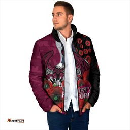 Manly Warringah Sea Eagles ANZAC Personalised Padded Jacket Lest We Forget Poppy Camo LT9