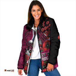 Manly Warringah Sea Eagles ANZAC Personalised Padded Jacket Lest We Forget Poppy Camo LT9