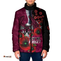 Manly Warringah Sea Eagles ANZAC Personalised Padded Jacket Lest We Forget Poppy Camo LT9