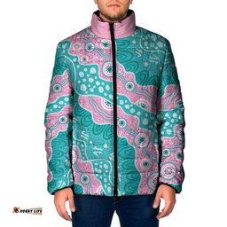 Hereditary Cancer Awareness Australia Indigenous Padded Jacket Pink and Teal LT7