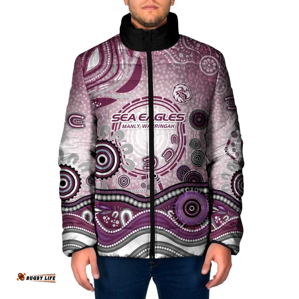 Manly Warringah Sea Eagles Rugby Padded Jacket Australian Aboriginal Dot Painting Style TS04
