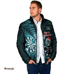 Personalised New Zealand Darts Christmas Padded Jacket Maori Fern Merry Dartsmas LT14