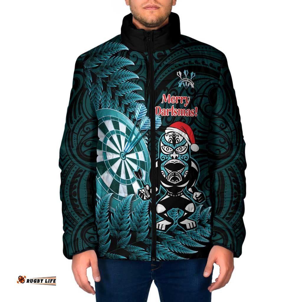 Personalised New Zealand Darts Christmas Padded Jacket Maori Fern Merry Dartsmas LT14