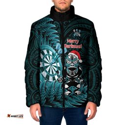 Personalised New Zealand Darts Christmas Padded Jacket Maori Fern Merry Dartsmas LT14