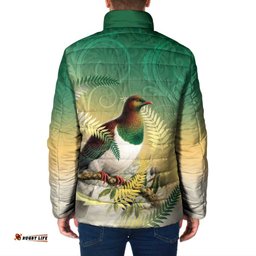 New Zealand Pigeon Kereru Padded Jacket Maori Fern Art Green Gradient LT05