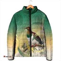 New Zealand Pigeon Kereru Padded Jacket Maori Fern Art Green Gradient LT05
