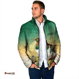 New Zealand Pigeon Kereru Padded Jacket Maori Fern Art Green Gradient LT05