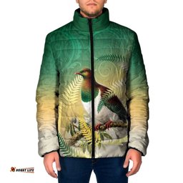 New Zealand Pigeon Kereru Padded Jacket Maori Fern Art Green Gradient LT05