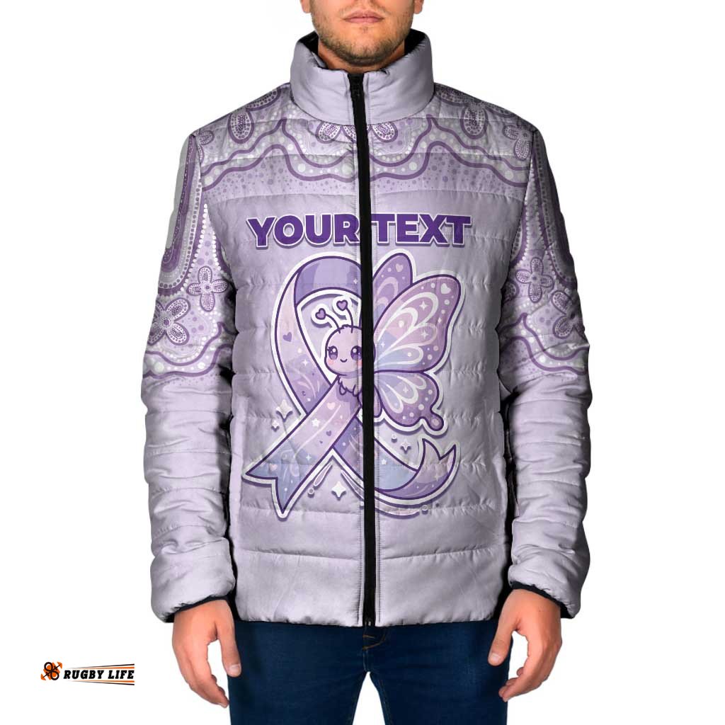 Personalised Epilepsy Awareness Alphabet Padded Jacket Purple Ribbon Butterfly Cute Style DT05