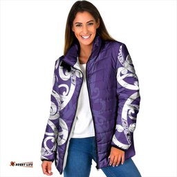 Violet Green Maori Padded Jacket Koru Kowhaiwhai LT7