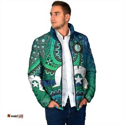 Torres Strait Islands Padded Jacket Dhari Emblem Vibrant Teal Indigenous TS04