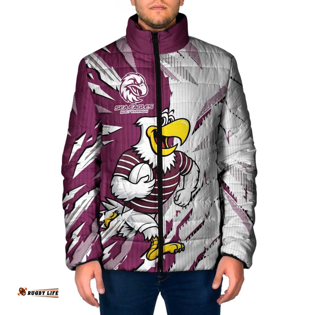Personalized Manly Warringah Sea Eagles Padded Jacket Dynamic Lightning Mascot Rugby Australia TS04