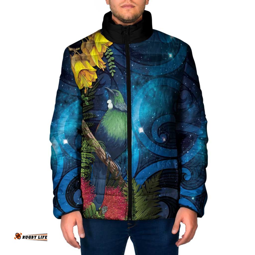 Tui Bird New Zealand Starry Sky Padded Jacket Maori Koru LT7