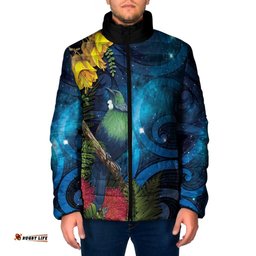 Tui Bird New Zealand Starry Sky Padded Jacket Maori Koru LT7