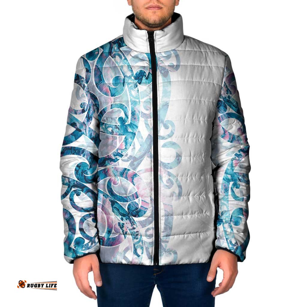 Turquoise Paua Shell Maori Padded Jacket Koru Kowhaiwhai LT7