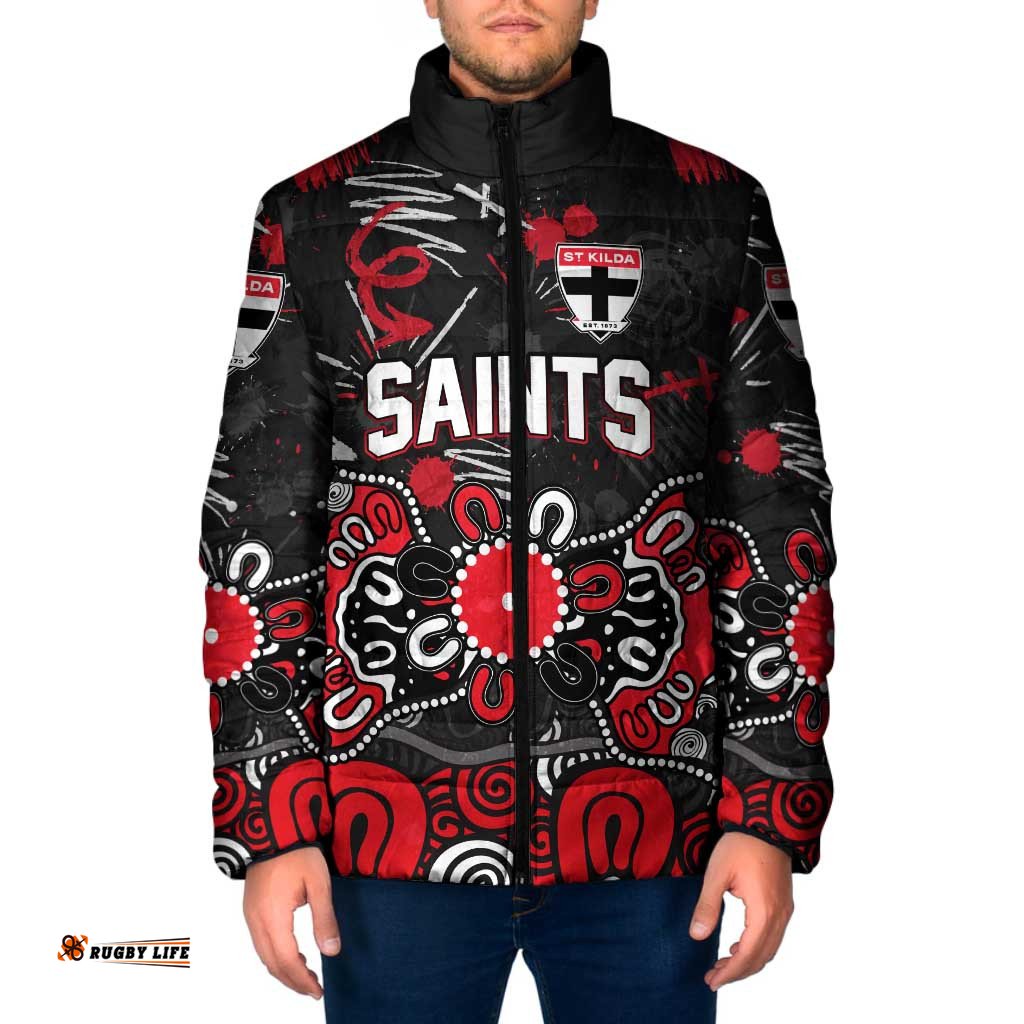Personalized St Kilda Saints Padded Jacket Aboriginal Dot Painting Graffiti Style TS04