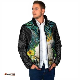 Sulphur-crested Cockatoo New Zealand Padded Jacket Paua Shell Aotearoa Maori Tropical Flowers LT14