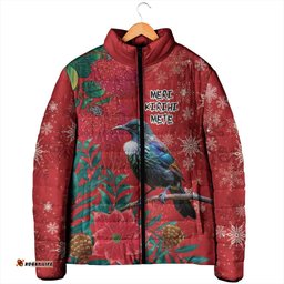 Tui Meri Kirihimete Personalised Padded Jacket Pohutukawa Flowers Red Motif LT9