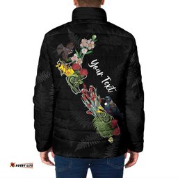 Kia Ora New Zealand Floral Personalized Padded Jacket Black LT7