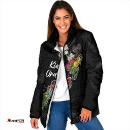 Kia Ora New Zealand Floral Personalized Padded Jacket Black LT7