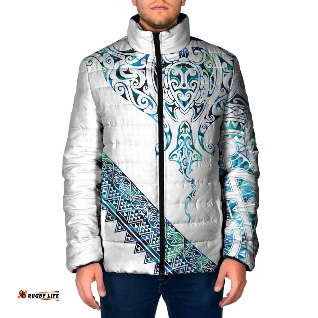 Kahui Whetu Paua shell Kowhaiwhai Taniko Personalised Padded Jacket Manta Ray Shark-Turtle Maori Tribal Style LT9