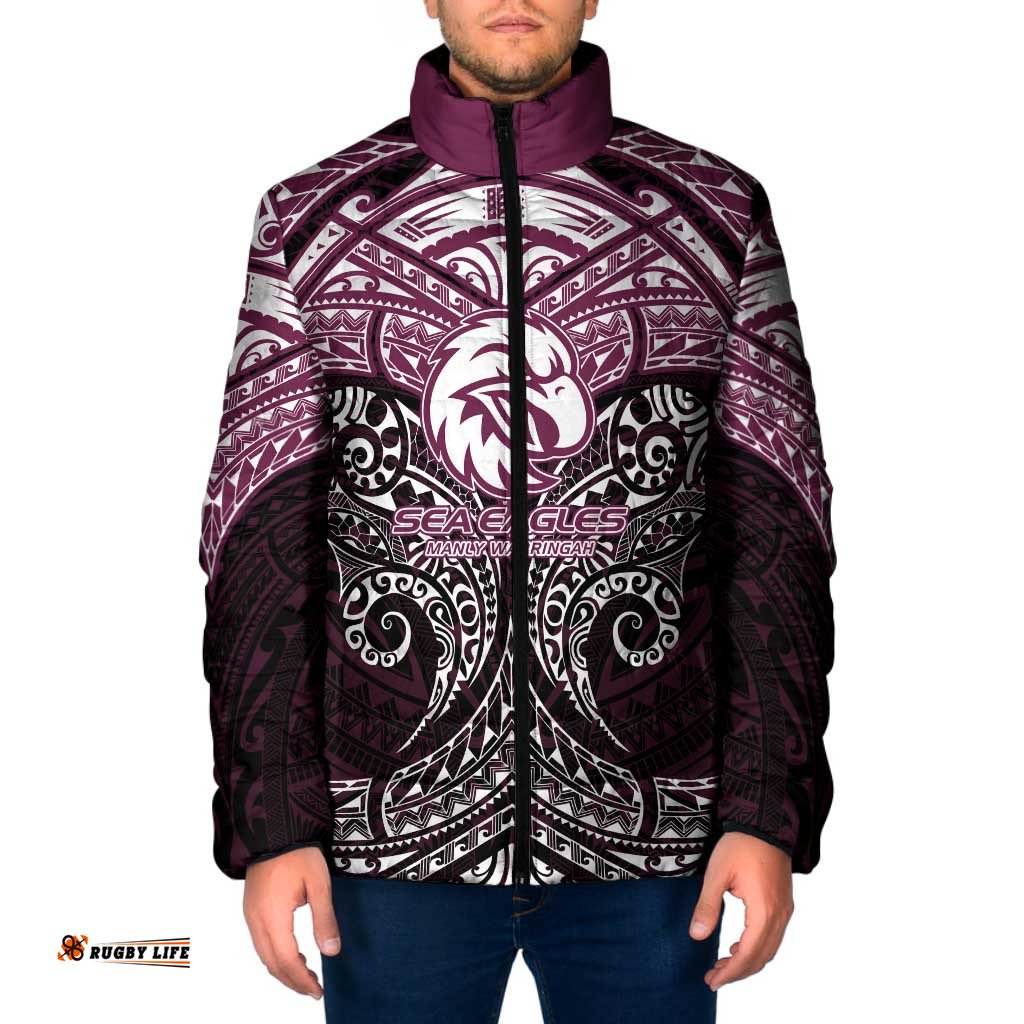 Personalized Manly Warringah Sea Eagles Padded Jacket Polynesian Tribal Pattern Style TS04