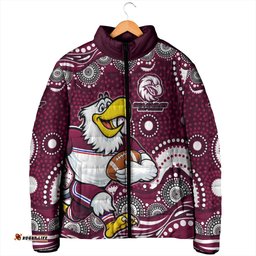 Manly Warringah Sea Eagles Padded Jacket Aboriginal Dot Pattern - Rugby Mascot Heritage Pride TS04