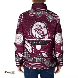 Manly Warringah Sea Eagles Padded Jacket Aboriginal Dot Pattern - Rugby Mascot Heritage Pride TS04