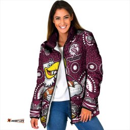 Manly Warringah Sea Eagles Padded Jacket Aboriginal Dot Pattern - Rugby Mascot Heritage Pride TS04