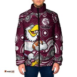 Manly Warringah Sea Eagles Padded Jacket Aboriginal Dot Pattern - Rugby Mascot Heritage Pride TS04