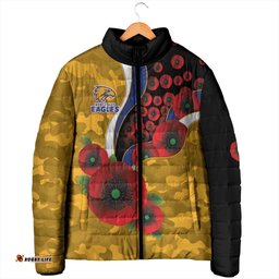 West Eagles ANZAC Personalised Padded Jacket Lest We Forget Poppy Camo LT9