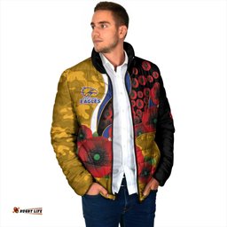 West Eagles ANZAC Personalised Padded Jacket Lest We Forget Poppy Camo LT9