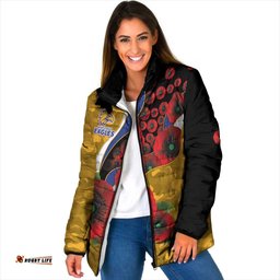 West Eagles ANZAC Personalised Padded Jacket Lest We Forget Poppy Camo LT9