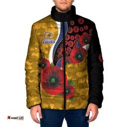 West Eagles ANZAC Personalised Padded Jacket Lest We Forget Poppy Camo LT9