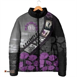 Personalised Remembering ANZAC Lest We Forget Padded Jacket Vintage Film Frame Memorial Purple Poppy LT9