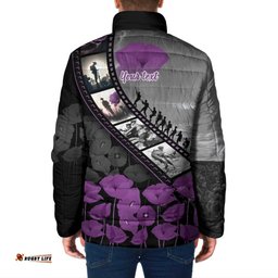 Personalised Remembering ANZAC Lest We Forget Padded Jacket Vintage Film Frame Memorial Purple Poppy LT9