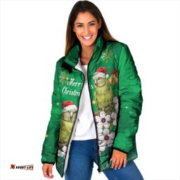New Zealand Kakapo Christmas Padded Jacket Owl Parrot Santa Sliver Fern Manuka - Green LT14