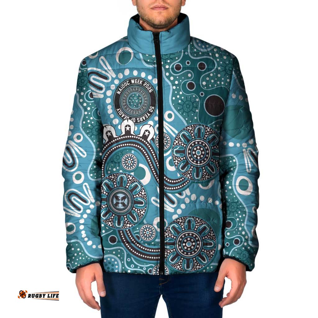 Personalised NAIDOC Week 50 Years Deadly Always Padded Jacket Teal Aboriginal Artwork Dot Painting LT9