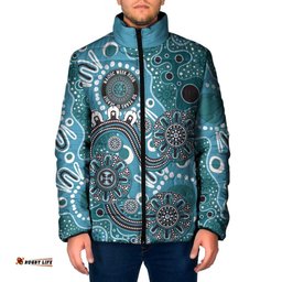 Personalised NAIDOC Week 50 Years Deadly Always Padded Jacket Teal Aboriginal Artwork Dot Painting LT9