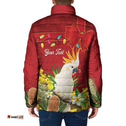 Personalised Australia Sulphur-crested Cockatoo Christmas Padded Jacket Aussie Native Flowers Merry Xmas LT14