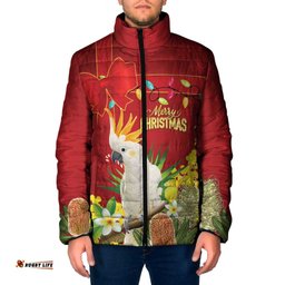 Personalised Australia Sulphur-crested Cockatoo Christmas Padded Jacket Aussie Native Flowers Merry Xmas LT14