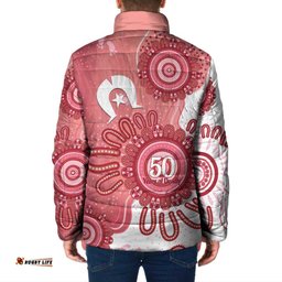 NAIDOC Week 2026 Padded Jacket 50 Years Deadly Dhari Pink Aboriginal Art LT14