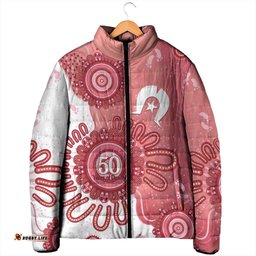 NAIDOC Week 2026 Padded Jacket 50 Years Deadly Dhari Pink Aboriginal Art LT14